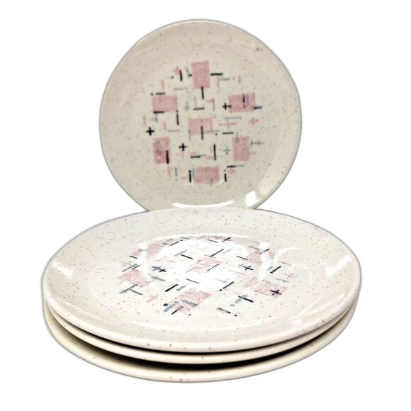 Metlox Tickled Pink 6" Bread Plates Vernon Ware 50s Dinnerware MCM Set of 4 - Picture 2 of 16